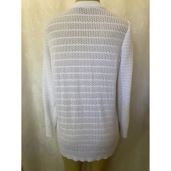 NWOT MISOOK Embroidered Pointelle Knit Boyfriend Cardigan Sweater White … - Picture 4 of 7